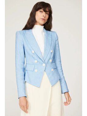 Veronica Beard Blue Linen Double Breasted Diego Dickey Jacket, Size 12